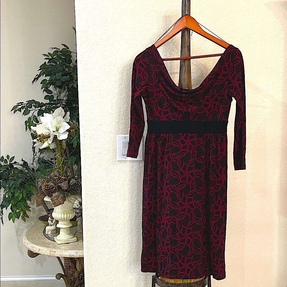 ✨ NWT LONDON TIMES Chic Black & Red 3/4 Sleeve Dress Size:8 cowl neck